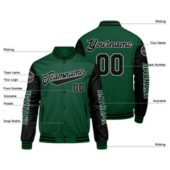 Maßgeschneiderte Grün Schwarz Letterman Varsity Jacket Individuelle Stickerei Druck nach Ihrem Wunsch