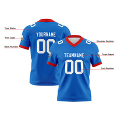 Benutzerdefinierte Blau Weiß Fußball Trikots Personalisierter Name Nummer Logo