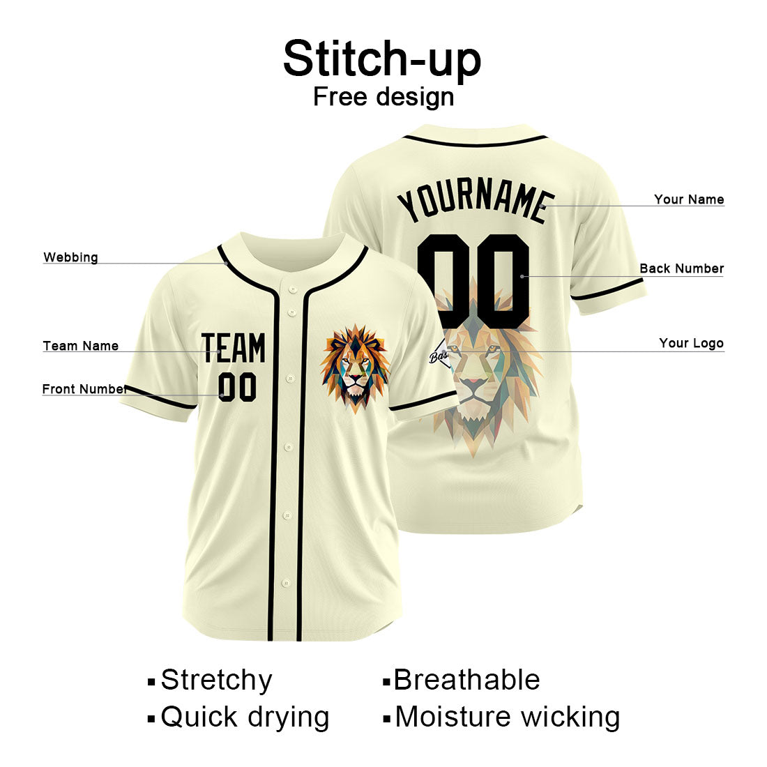 Benutzerdefinierte Baseball Jersey Personalisierte Baseball Shirt genäht und Druck Creme