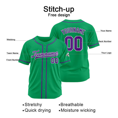 Benutzerdefinierte Authentisch Baseball-Trikot Grün- Lila
