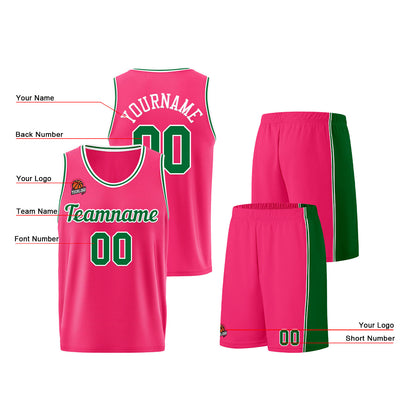 Individuelle Rosa-Grün Basketball Jersey Shorts für Männer und Frauen Gestickter und gedruckter Name, Nummer und Logo