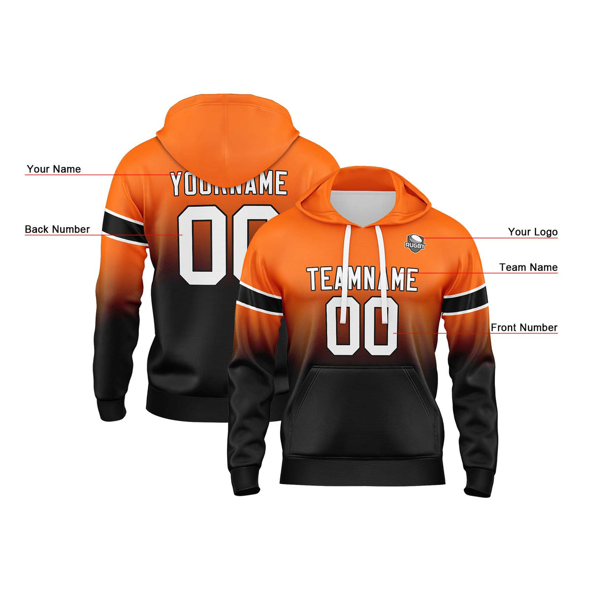 Benutzerdefinierter Verlauf Sweatshirt-Hoodie für Mann, Frau, Mädchen, Junge. Drucken Sie Ihr Logo, Ihren Namen und Ihre Nummer