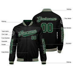 Maßgeschneiderte Dunkelgrün Schwarze Creme Letterman Varsity Jacket Individuelle Stickerei Druck nach Ihrem Wunsch