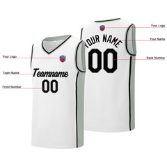 Individuelle Basketball-Jersey-Shorts für Männer und Frauen. Gestickter und gedruckter Name, Nummer und Logo Weiß&Grau