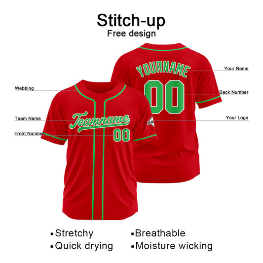 Benutzerdefinierte Authentisch Baseball-Trikot Rot-Grün