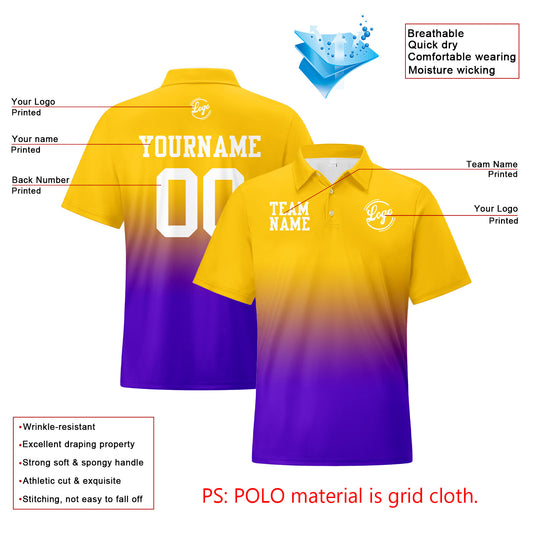 Benutzerdefinierte Gelb Lila Fußball Gradient Polo-Shirts Fügen Sie Ihr Einzigartiges hinzu Logo/Name/Nummer