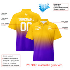 Benutzerdefinierte Gelb Lila Fußball Gradient Polo-Shirts Fügen Sie Ihr Einzigartiges hinzu Logo/Name/Nummer