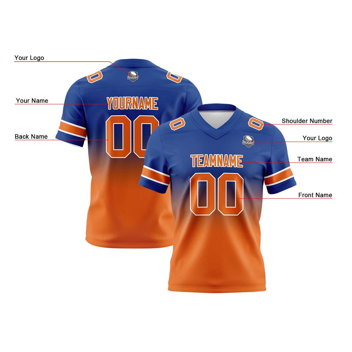 Benutzerdefinierte Gradient Fußball Trikots Personalisierte Name Nummer Logo Royal&Orange