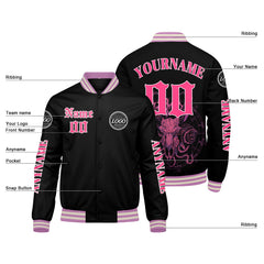 Maßgeschneiderte Rosa Letterman Varsity Jacket Individuelle Stickerei Druck nach Ihrem Wunsch