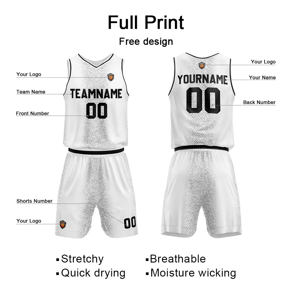 Benutzerdefinierte Weiß Schwarz Reversible Basketball Jersey Personalisierte Name Nummernlogo drucken
