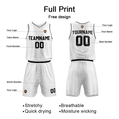 Benutzerdefinierte Weiß Schwarz Reversible Basketball Jersey Personalisierte Name Nummernlogo drucken