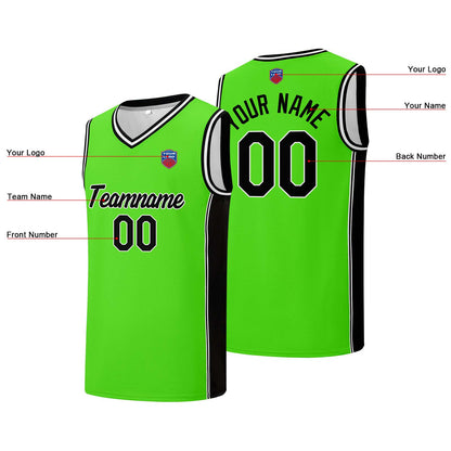 Individuelle Basketball-Jersey-Shorts für Männer und Frauen. Gestickter und gedruckter Name, Nummer und Logo Neongrün