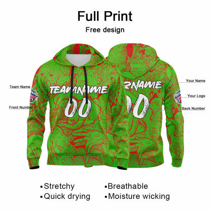 Benutzerdefinierter Sweatshirt-Hoodie für Mann, Frau, Mädchen, Junge. Drucken Sie Ihr Logo, Ihren Namen und Ihre Nummer Grün&Rot