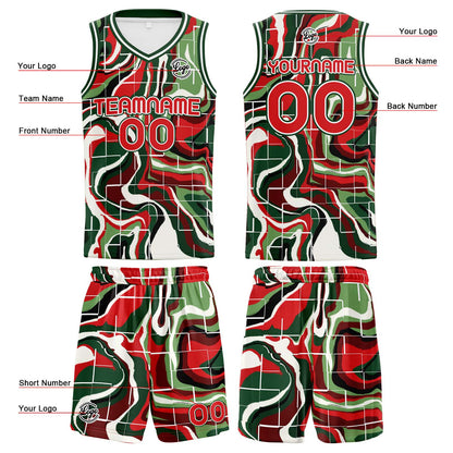 Benutzerdefinierter Grün Rot Basketball Jersey Uniform Anzug gedruckt Ihr Logo Name Nummer