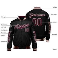 Maßgeschneiderte Braun Schwarz Letterman Varsity Jacket Individuelle Stickerei Druck nach Ihrem Wunsch