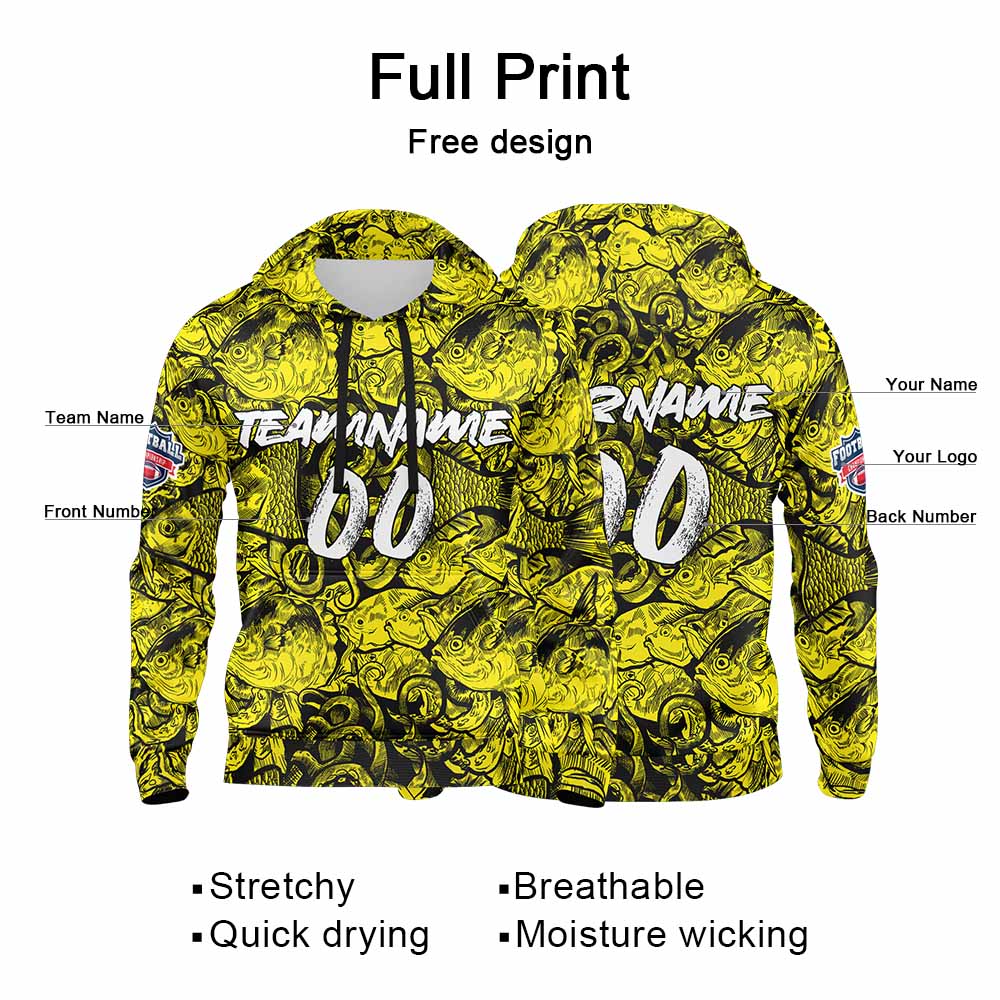 Benutzerdefinierter Sweatshirt-Hoodie für Mann, Frau, Mädchen, Junge. Drucken Sie Ihr Logo, Ihren Namen und Ihre Nummer Gelb
