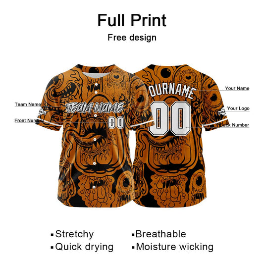 Benutzerdefinierte Baseball Jersey Personalisierte Baseball Shirt genäht und Druck Monster-Orange