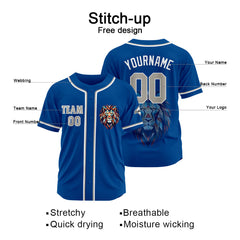 Benutzerdefinierte Baseball Jersey Personalisierte Baseball Shirt genäht und Druck Royal