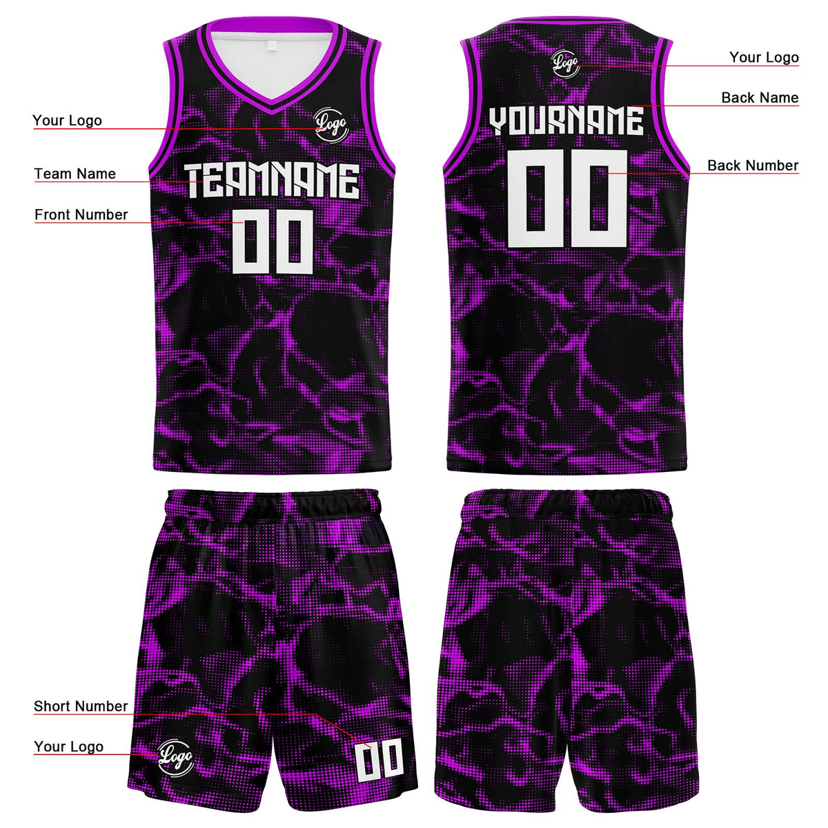 Benutzerdefinierte Schwarz Lila Reversible Basketball Jersey Personalisierte Print Name Nummer Logo