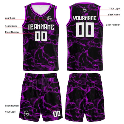 Benutzerdefinierte Schwarz Lila Reversible Basketball Jersey Personalisierte Print Name Nummer Logo