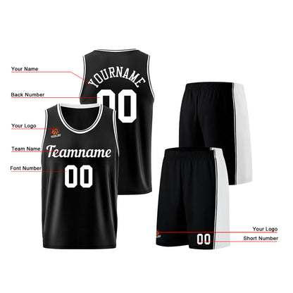 Individuelle Schwarz Weiß Basketball Jersey Shorts für Männer und Frauen Gestickter und gedruckter Name, Nummer und Logo