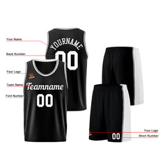 Individuelle Schwarz Weiß Basketball Jersey Shorts für Männer und Frauen Gestickter und gedruckter Name, Nummer und Logo