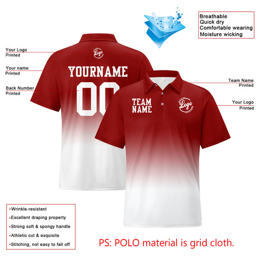 Benutzerdefinierte Burgund Weiß Fußball Gradient Polo-Shirts Fügen Sie Ihr Einzigartiges hinzu Logo/Name/Nummer