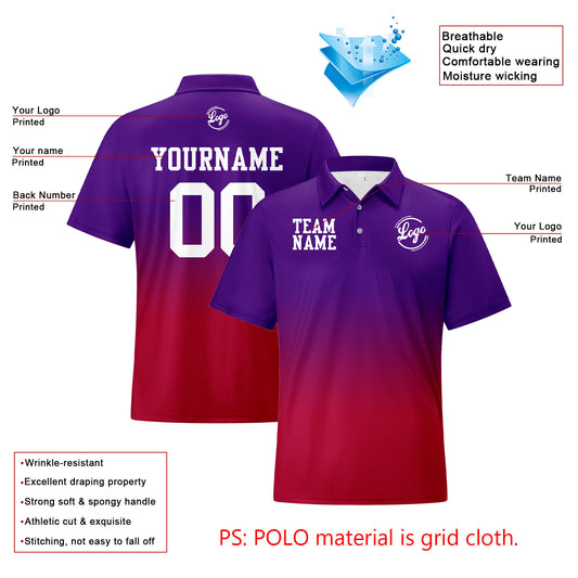 Benutzerdefinierte Lila Rot Fußball Gradient Polo-Shirts Fügen Sie Ihr Einzigartiges hinzu Logo/Name/Nummer