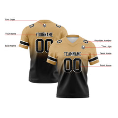 Benutzerdefinierte Gold Schwarz Gradient Fußball Trikots Personalisierter Name Nummer Logo