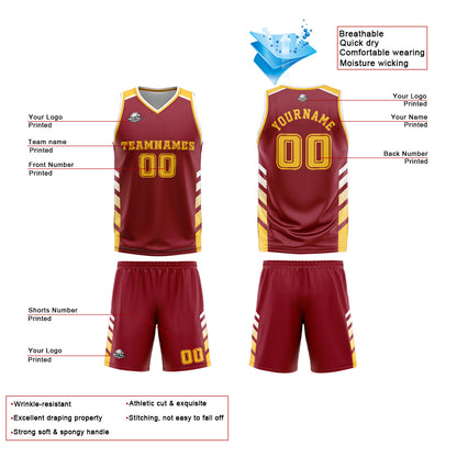 Benutzerdefinierter Rot Gelb Basketball Jersey Uniform Anzug gedruckt Ihr Logo Name Nummer