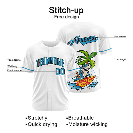 Benutzerdefinierte Baseball Jersey Personalisierte Baseball Shirt genäht und Druck Surfen Hai&Weiß