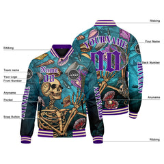 Maßgeschneiderte Blau Lila Letterman Varsity Jacket Individuelle Stickerei Druck nach Ihrem Wunsch