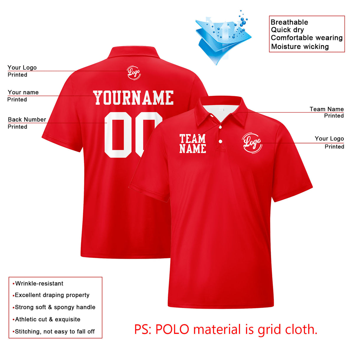 Benutzerdefinierte Rot Weiß Fußball Polo-Shirts Fügen Sie Ihr Einzigartiges hinzu Logo/Name/Nummer