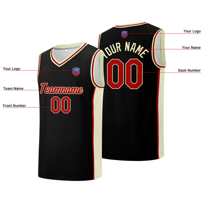 Individuelle Basketball-Jersey-Shorts für Männer und Frauen. Gestickter und gedruckter Name, Nummer und Logo Schwarz&Creme