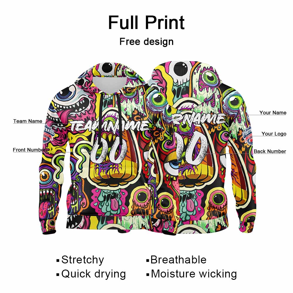 Benutzerdefinierter Sweatshirt-Hoodie für Mann, Frau, Mädchen, Junge. Drucken Sie Ihr Logo, Ihren Namen und Ihre Nummer Bunt