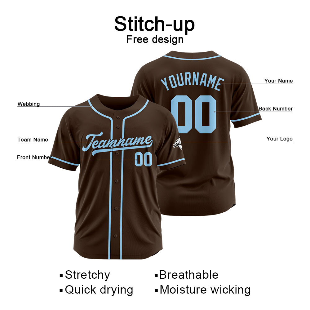 Benutzerdefinierte Authentisch Baseball-Trikot Braun-Hellblau