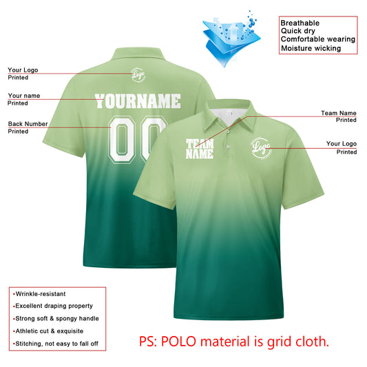 Benutzerdefinierte Hellgrün Grün Fußball Gradient Polo-Shirts Fügen Sie Ihr Einzigartiges hinzu Logo/Name/Nummer