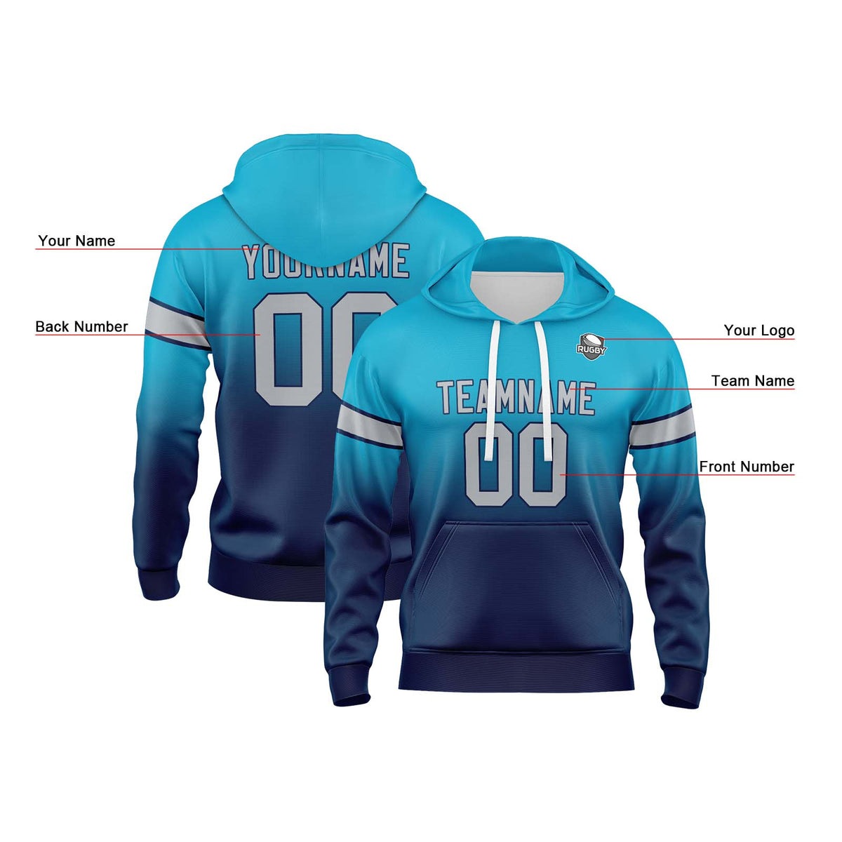 Benutzerdefinierter Verlauf Sweatshirt-Hoodie für Mann, Frau, Mädchen, Junge. Drucken Sie Ihr Logo, Ihren Namen und Ihre Nummer ﻿