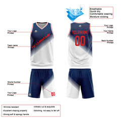 Benutzerdefinierte Marine Weiß Reversible Basketball Jersey Personalisierte Print Name Nummer Logo