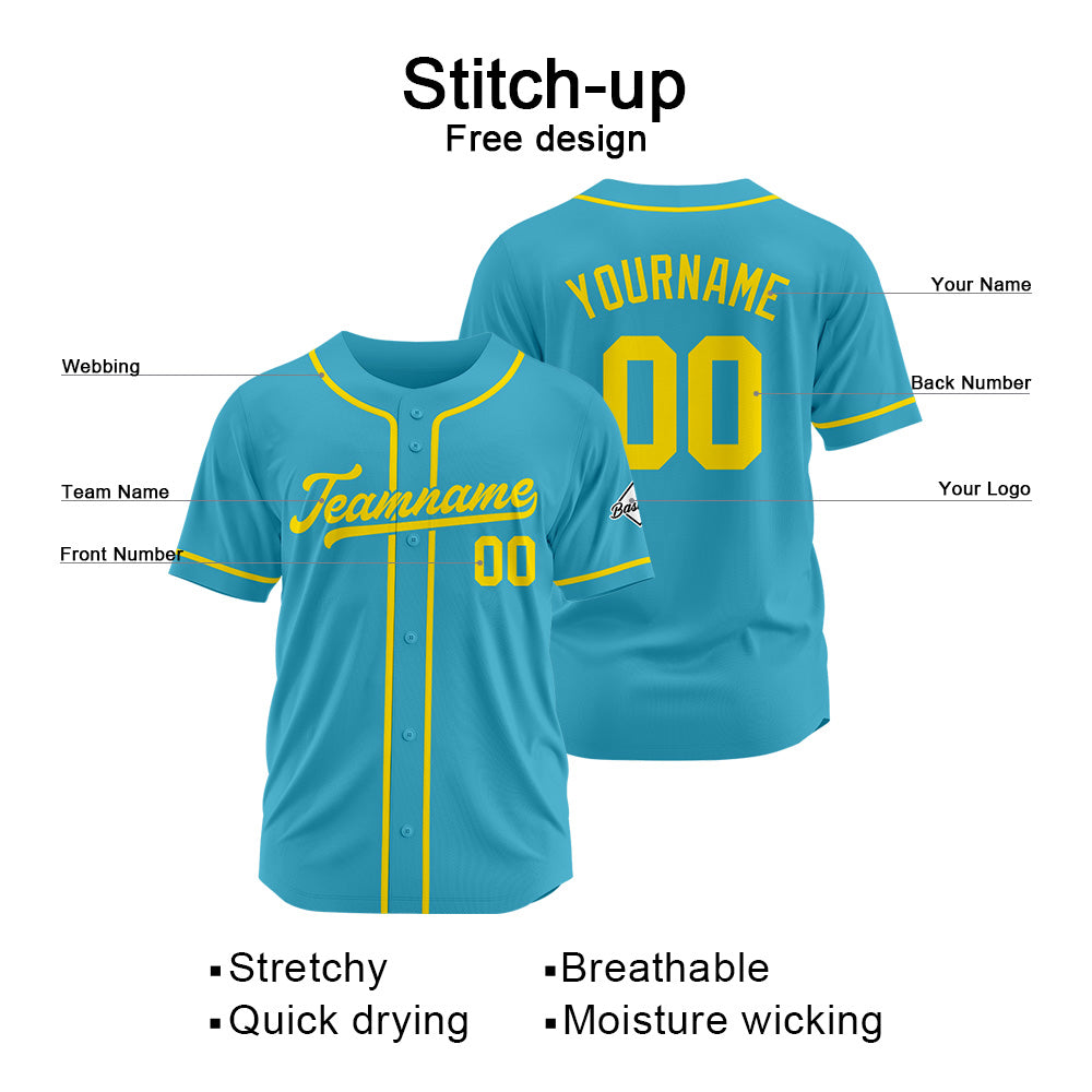 Benutzerdefinierte Authentisch Baseball-Trikot Hellblau-Gelb