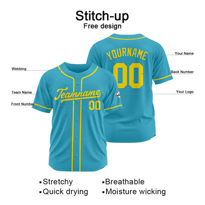 Benutzerdefinierte Authentisch Baseball-Trikot Hellblau-Gelb