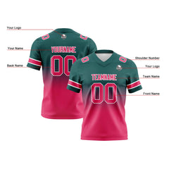 Benutzerdefinierte Dunkelgrün Rosa Gradient Fußball Trikots Personalisierter Name Nummer Logo