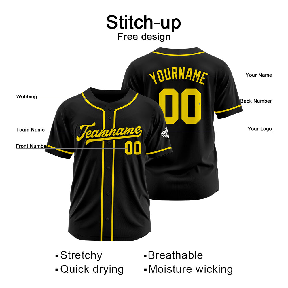 Benutzerdefinierte Authentisch Baseball-Trikot Schwarz Gelb