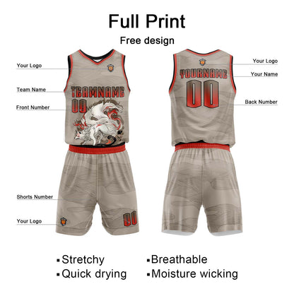 Benutzerdefinierter Khaki Basketball Jersey Uniform Anzug gedruckt Ihr Logo Name Nummer