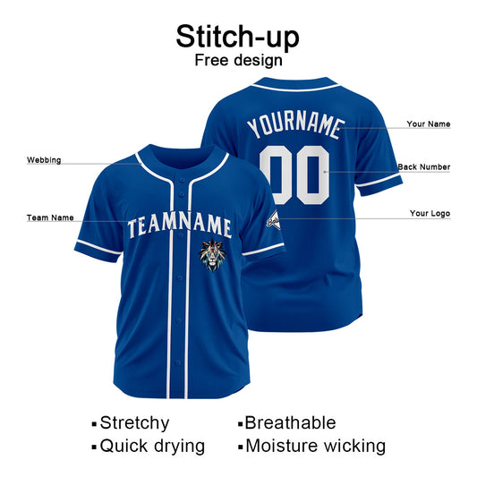 Benutzerdefinierte Baseball Jersey Personalisierte Baseball Shirt genäht und Druck Royal