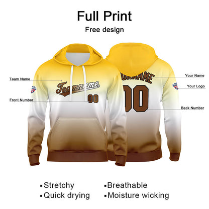 Benutzerdefinierter Verlauf Hoodie für Mann, Frau, Mädchen, Junge. Drucken Sie Ihr Logo, Ihren Namen und Ihre Nummer Gelb Weiß