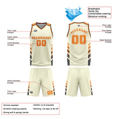 Benutzerdefinierter Creme Orange Basketball Jersey Uniform Anzug gedruckt Ihr Logo Name Nummer