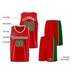 Individuelle Rot Grün Basketball Jersey Shorts für Männer und Frauen Gestickter und gedruckter Name, Nummer und Logo