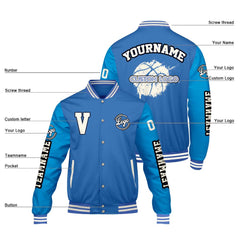Maßgeschneiderte Hellblau Lichtblau Letterman Varsity Jacket Individuelle Stickerei Druck nach Ihrem Wunsch
