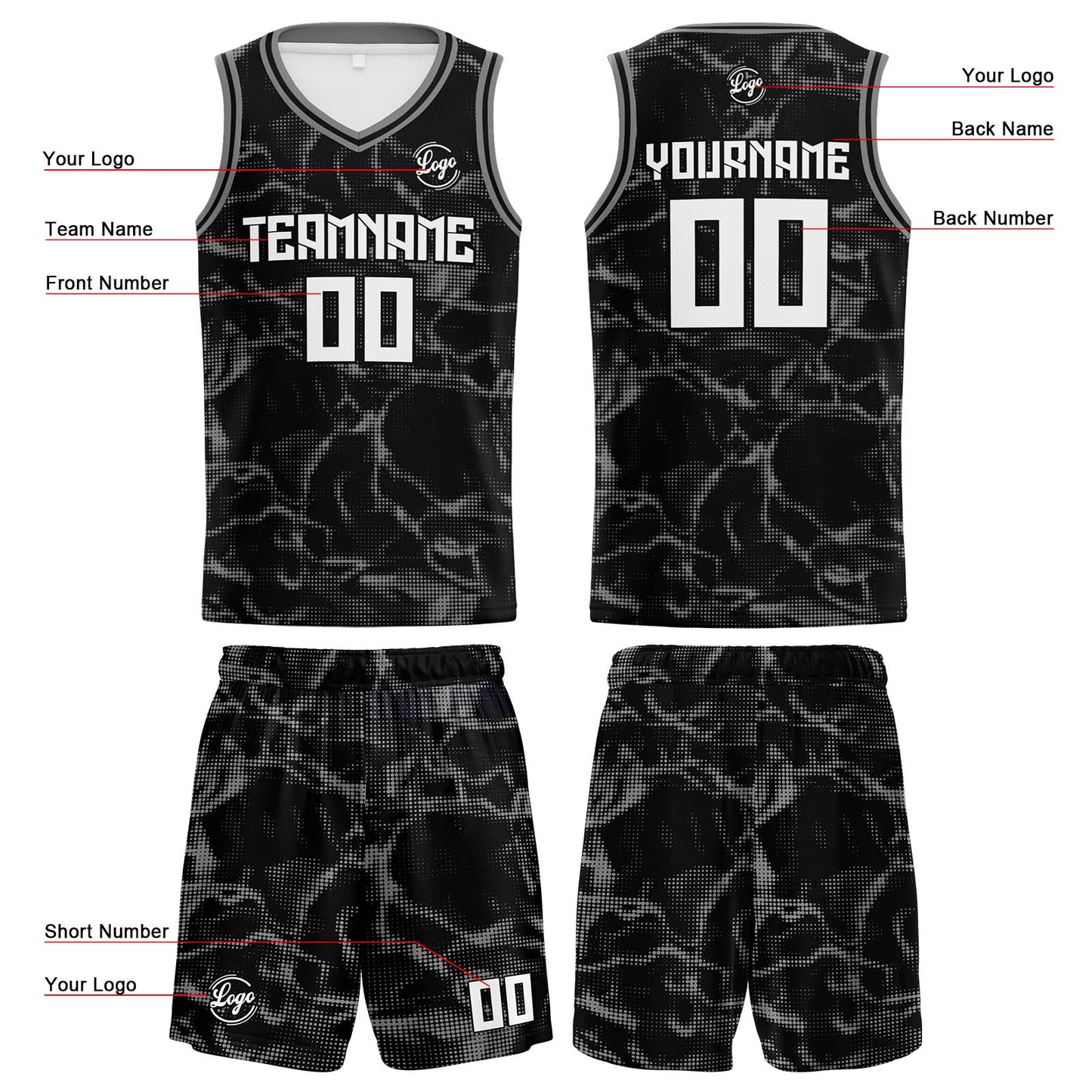 Benutzerdefinierter Schwarz Grau Basketball Jersey Uniform Anzug gedruckt Ihr Logo Name Nummer